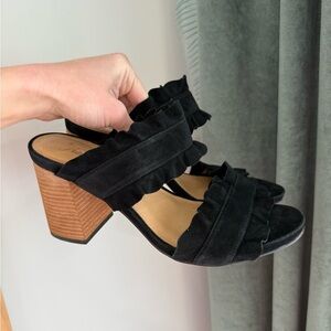 Free People Rosie Ruffle Suede Block Heels - Black - EU Size 40/ US Size 9